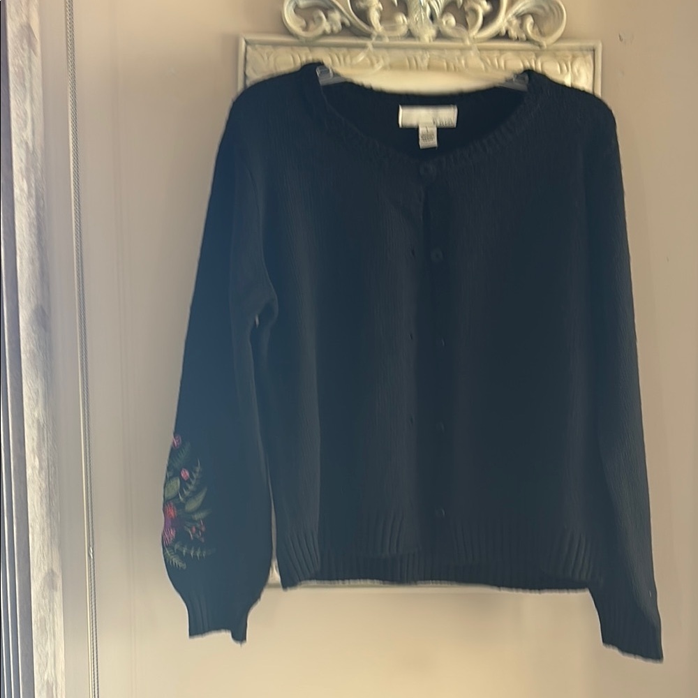 Black Cardigan Sweater with Ribbed Cuffs